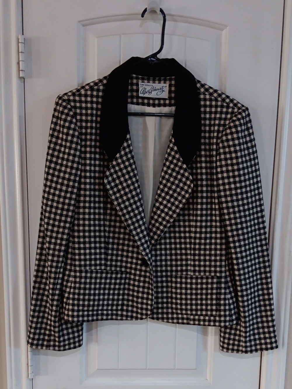 VTG Tony Ruocco for Alper Schwartz Houndstooth Wool Blazer Velvet Collar Medium